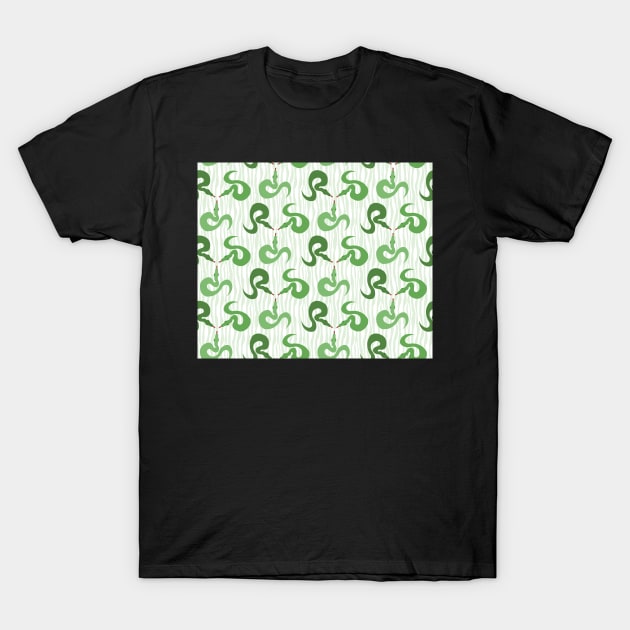 Green Snakes in the Grass Pattern T-Shirt by gloobella